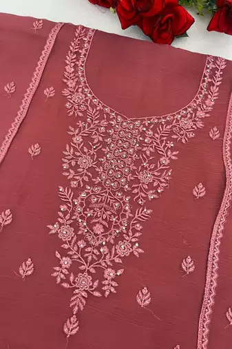 Dusty rose heavy chiffon embroidered suit set