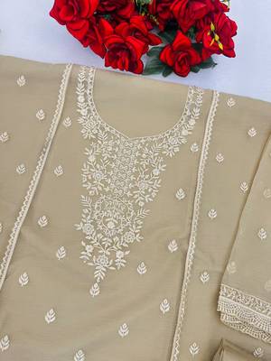 Beige heavy chiffon embroidered suit set 3