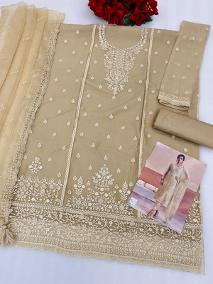 Beige heavy chiffon embroidered suit set 4