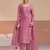 Mauve pink heavy chiffon embroidered suit set