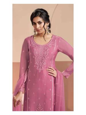 Mauve pink heavy chiffon embroidered suit set 2