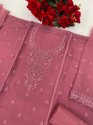 Mauve pink heavy chiffon embroidered suit set 3
