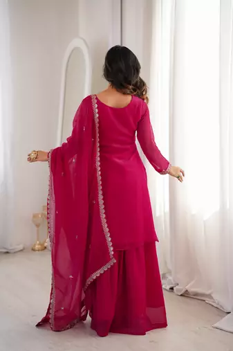 New Designer Pink Colour Sharara Suit Set Festival Wear Palazzo Set