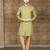 Olive-green indo-western sherwani with an asymmetrical placket—ideal for weddings.