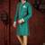 Green sherwani with gold motifs, contrast trim, and matching pocket square.