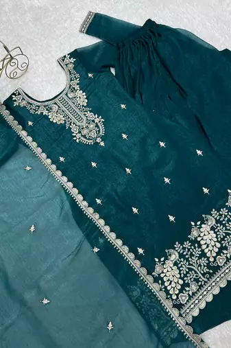 Blue Color Palazzo Suit Set With Dupatta Wedding Wear Sharara Suit Set