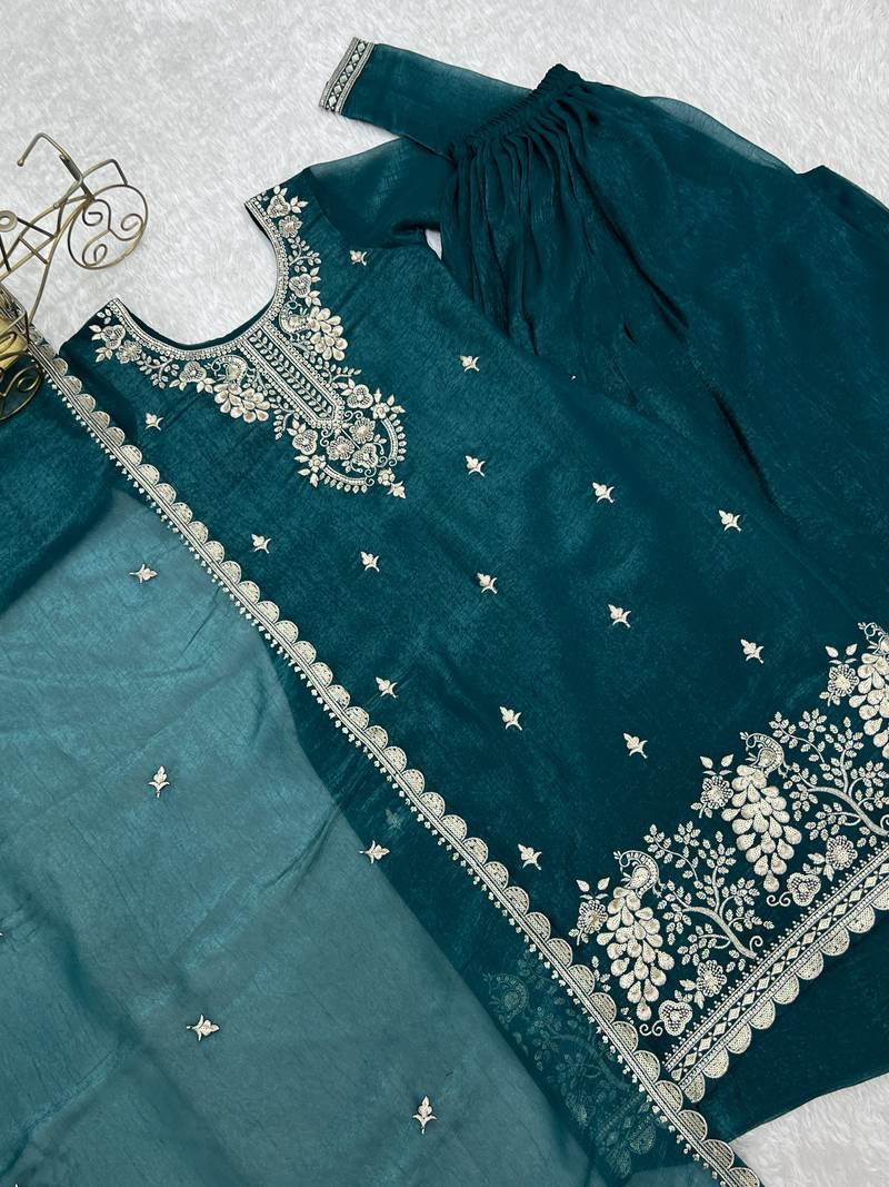 Blue Color Palazzo Suit Set With Dupatta Wedding Wear Sharara Suit Set