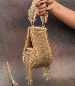 Gold silk embroidered beadfall hand bag