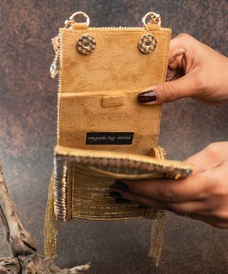 Gold silk embroidered beadfall hand bag 3