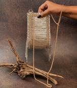 Gold silver silk embroidered beadfall hand bag