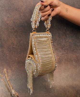 Gold silver silk embroidered beadfall hand bag 2