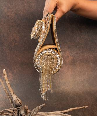 Gold silver silk embroidered beadfall hand bag 4