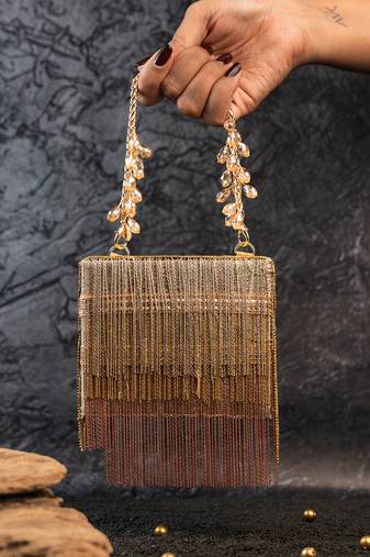 Silver gold silk embroidered mini hand bag