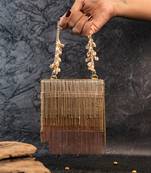Silver gold silk embroidered mini hand bag