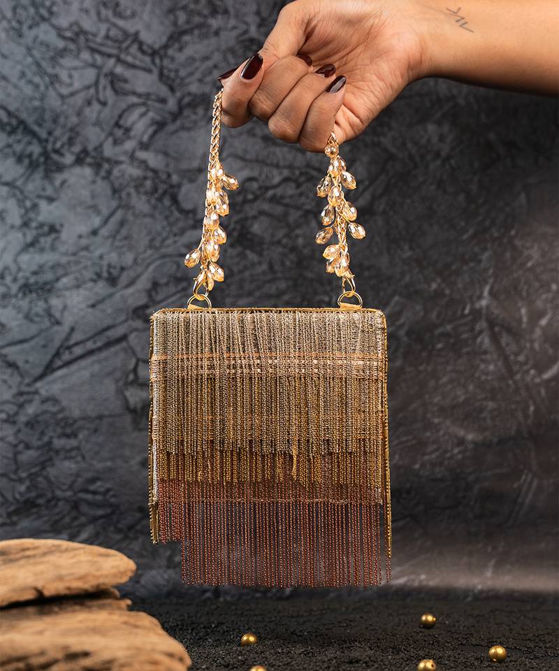 Silver gold silk embroidered mini hand bag