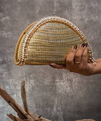 Gold silk embroidered hinted dome clutch 2