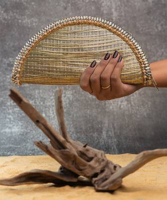 Gold silk embroidered hinted dome clutch 3