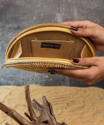 Gold silk embroidered hinted dome clutch 5