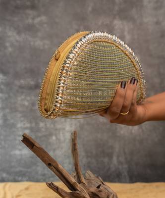 Silver gold silk embroidered hinted dome clutch 3