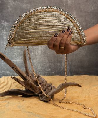 Silver gold silk embroidered hinted dome clutch 4