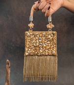 Gold silk embroidered diamond hinted hand bag