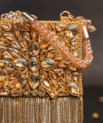 Gold silk embroidered diamond hinted hand bag 2