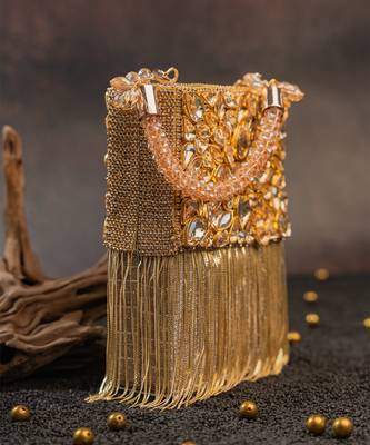 Gold silk embroidered diamond hinted hand bag 5