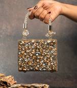 Silver gold silk embroidered diamond casket mini hand bag