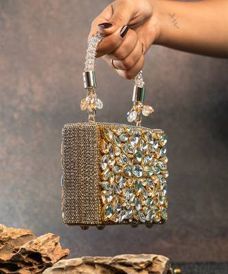 Silver gold silk embroidered diamond casket mini hand bag 2