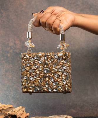 Silver gold silk embroidered diamond casket mini hand bag 3