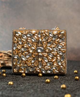 Silver gold silk embroidered diamond casket mini hand bag 4