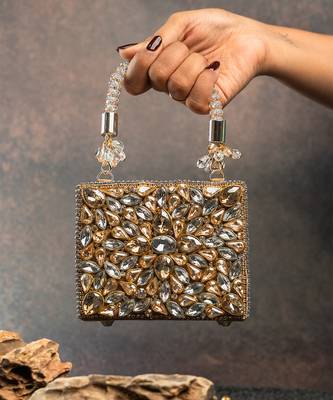 Silver gold silk embroidered diamond casket hand bag 1