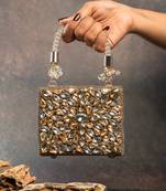 Silver gold silk embroidered diamond casket hand bag