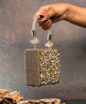 Silver gold silk embroidered diamond casket hand bag 2