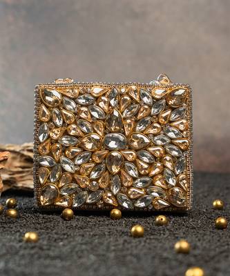 Silver gold silk embroidered diamond casket hand bag 3
