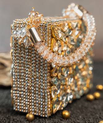 Silver gold silk embroidered diamond casket hand bag 5