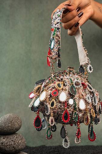 Multicolor silk embroidered clutch