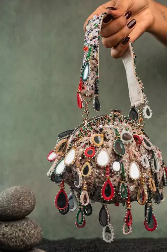 Multicolor silk embroidered clutch