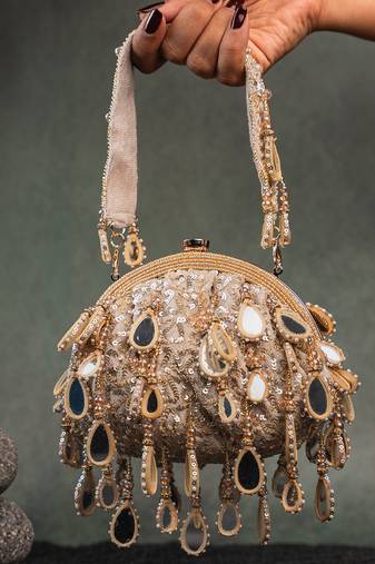 Gold silk embroidered clutch