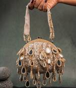 Gold silk embroidered clutch
