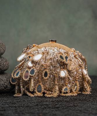 Gold silk embroidered clutch 4