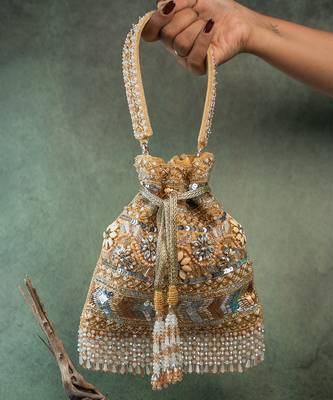 Gold silk embroidered imperial medley potli bag 1