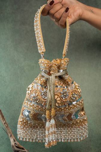 Gold silk embroidered imperial medley potli bag