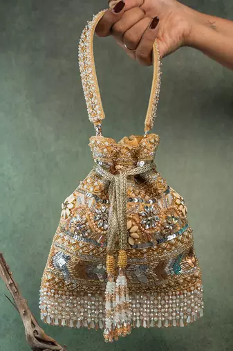 Gold silk embroidered imperial medley potli bag