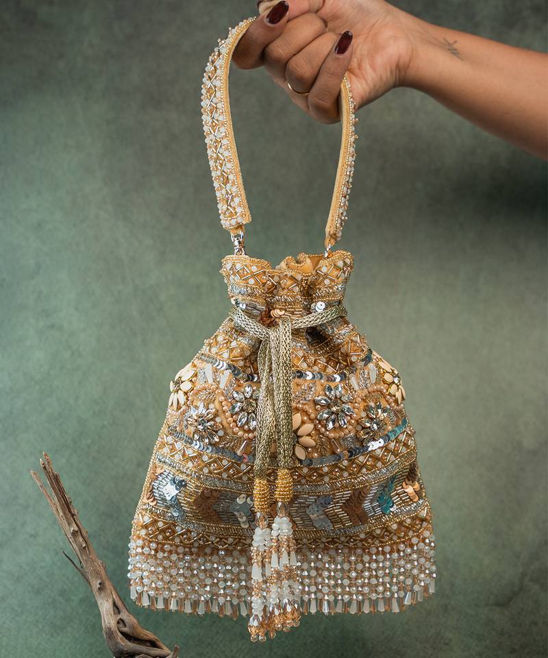 Gold silk embroidered imperial medley potli bag