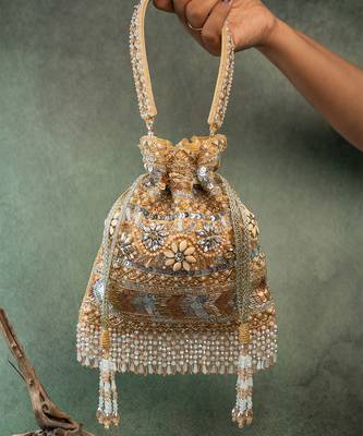 Gold silk embroidered imperial medley potli bag 3