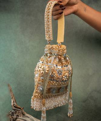 Gold silk embroidered imperial medley potli bag 4