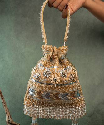 Gold silk embroidered imperial medley potli bag 5