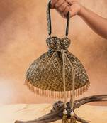 Antique gold silk embroidered shimmer viel potli bag