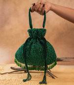 Emerald green silk embroidered shimmer viel potli bag